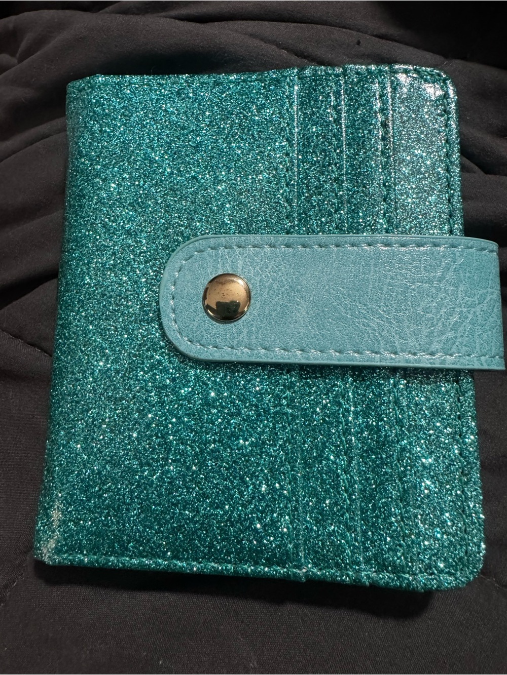 Glitter Teal Card Wallet with Snap Closure